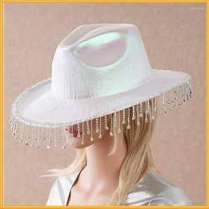 Berets Bridal Hat Shining Fringes Western Dazzling Tassels Jazz Po Props Glinting Crystal For Bride To Be