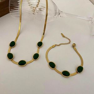 Necklace Earrings Set Stainless Steel Vintage Emerald And Gemstone Snake Bone Choker Bracelet Jewelry For Woman