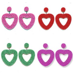 Dangle Earrings Bohemian Colorful Hollow Rice Beads Heart For Women Fashion Handmade Beaded Statement Pendiente Mujer