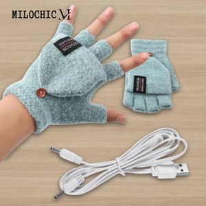 Fünf-Finger-Handschuhe, USB, elektrisch, beheizte Handschuhe, einstellbare Temperatur, wiederaufladbare Fäustlinge, waschbar, voller Halbfinger-Wärmer, Touchscreen, Winterwärmer 231218