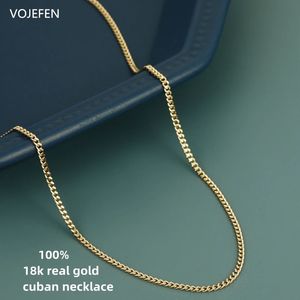 Chokers VOJEFEN 18K Gold Necklaces Jewellery Real Gold Link Flat Jewelry Trend Luxury Cuban Neck Chains for Male Female Fashion Chokers 231218
