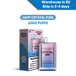 Happ Bar 6000 6K Puffs Disponible Vape Warehouse i Tyskland 1500 Battery Crystal Vape Bar 12 ml 2% Nic Liquid Electronic Cigarette 10 Frukter Drick blandade smaker