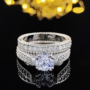 Solitärring Design Black Friday Silber Farbe Braut Ringe Set Braut 2 Stück Frauen Verlobung Jäten Luxus für Fingerschmuck r4434 231218