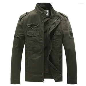 Men's Jackets Embroidery Jacket Military Tactical Outdoor Standing Collar Cotton Casual Sports Green Thick Top