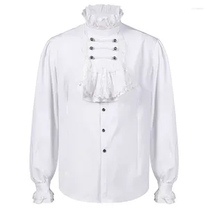 Vestido masculino camisas branco algodão babados gola vitoriana gótico cosplay pirata camisa homens halloween steampunk roupas retro