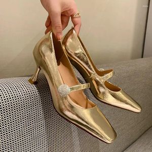 Kleidschuhe Größe 33-43 Bequeme echtes Leder High Heel Frühling Gold Silber Mode Sexy Mädchen Party Hochzeit Frauen Heels