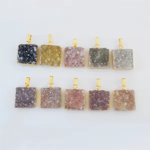 Pendant Necklaces BOROSA Unique Golden Plated Square Agate Druzy Connector Natural Stone Charms For Women Necklace Engagement Jewelry Gift