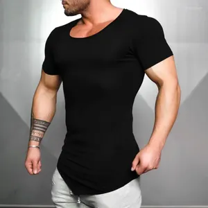 Abiti da uomo B1497 T-shirt attillata fitness da uomo T-shirt slim fit in cotone da uomo Bodybuilding