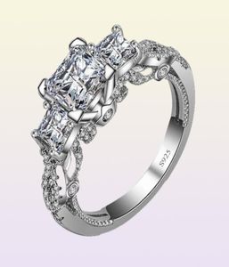 Vecalon Romantic Vintage Memale Ring Threestone Diamond CZ 925 Sterling Silver Engagement Wedding Band Ring for Women45060642060460