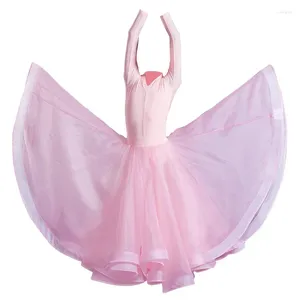 Stage Wear Children'S Latin Ballroom Dance Dress For Girls Pink V-Neck Split Large Skirt Modern Gauze DN11077