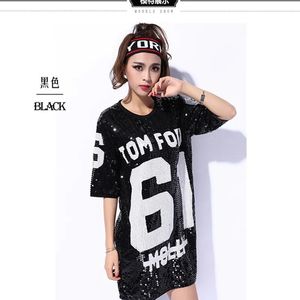 T-shirt 2018 Kadın Beyonce Bulls 1 Sequined Tops Girls Casual 61 Tops Pole Dans/Disko/Caz Dansı/Hiphop T Shirt J190424