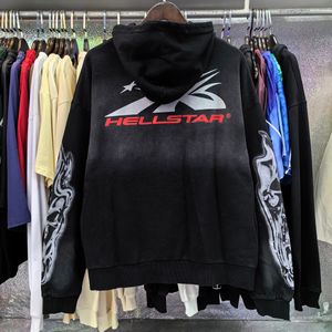 Hellstar Hoodie Designer Hoodies Sweatshirts Hellstar Vintage Çamur Baskı Yıkanmış Eski Pembe Hip Hop El Boyalı Cepler Kadın Hoody Kalın Hoodys