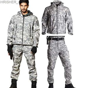 Tactical Jackets Airsoft Combat Uniform Tactical Jacket Fleece Army Jackets Camping Men Camo Hunting Pants Military Clothing Soft WindbreakerL231218