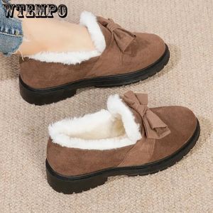 Scarpe eleganti con nodo a fiocco in cotone felpato finta pelle scamosciata slip on punta tonda stivali da donna con suola piatta a tubo corto semplici casual invernali 231218