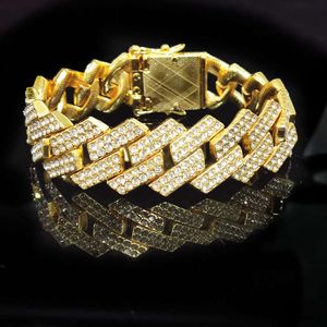 20 mm bestseller moda MENS Miami Cuban Cain Link loded Diamond Gold Sliver Pleated Hip Hop Biżuteria Bransoletka