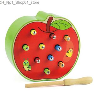 Sorting Nesting Stacking toys Montessori Baby Wooden Toys Magnetic Strawberry Apple Catching Worms Fishing Game Set Educational for Kids Birthday Gift Q231218