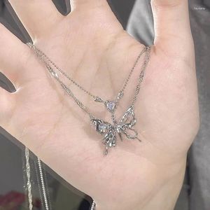 Pendant Necklaces Crystal Butterfly Necklace For Women Y2K Heart Clavicle Chain Girls Birthday Gifts Jewelry