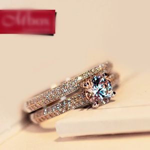 Solitaire Ring Luxury Female White Bridal Ring Set Fashion Silver Color Gold Wedding Band Jewelry Promise Love Round Engagement Rings For Women 231218