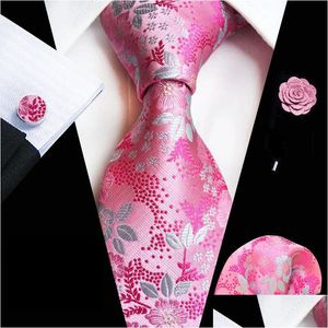 Neck Ties Neck Ties Floral Pink Set For Men Wedding Party Tie Handkerchief Brooch Cufflinks Accessories High Quality Gravata 231216 Dr Dhzdt