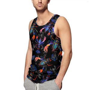 Regatas masculinas lagostas topo homem colorido animal praia design treinamento roupas esportivas camisas sem mangas grandes