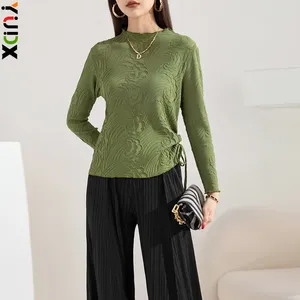 Dames T-shirts YUDX Miyake Mode Dieptepunt Shirt Informeel Los Stretch Effen Lange mouwen Heavy Duty Veelzijdige gerimpelde blouse 2023