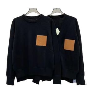 Kadın Sweaters Yüksek Kalite Erken Sonbahar Gevşek Deri Etiketi Göğüs Yün Düğmesi Örgü Talif Top Crewneck Külot Uzun Kollu% 100 Yün Sweater