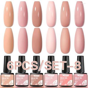 Nail Art Kits 6Pcs Nude Pink Gel Polish Set Winter Colors Semi Permanent Varnish Soak Off UV LED Manicure Base Top Coat Kit