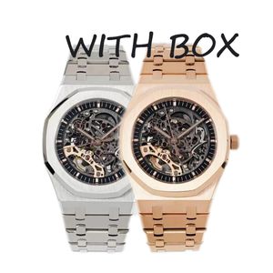 Orologio Luxury Watch Men Designer Automatic Movement Watches 고품질 15400 스켈레톤 41mm 풀 스테인레스 스틸 스트랩 Luminous Sapphire Wristwatches