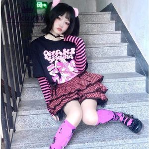 Klänningar japanska haruku stil flickor söt båge röd rutig hög midja veckade kjolar söta lolita tårta mini kjol cosplay kostym kjolar