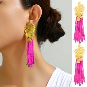 Dangle Earrings Meatl Leaf Tassel Beaded Charm Decor Long For Women Luxury Particular Holiday Pendant Jewelry Accessories