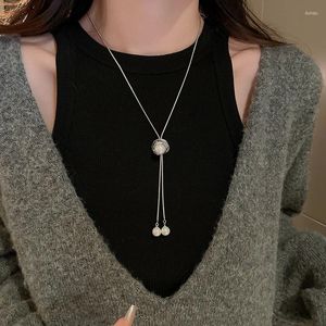 Pendant Necklaces Minar Classic Twisted Metallic Faux Pearl Flower For Women Lady Silver Plated Copper Long Tassel Sweater Chain