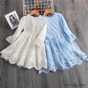 Girl's Dresses New Elegant Girl Flower Lace Dress for Girls Spring Autumn Long Sleeve Clothes Children Birthday Party Clothing 3-8 Years