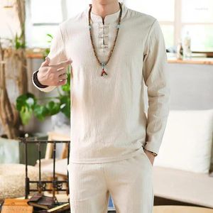 Ethnic Clothing Linen Shirts Men Tracksuit Pants Sets Two Piece Party Suit Mens Streetwear Fashion Sweat Pant 2023 Beach Clothes In Men's