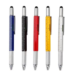 6 I 1 Tool Ballpoint penna skruvmejsel Ruler Spiritnivå Multifunktion Aluminium Pekskärm Stylus penna