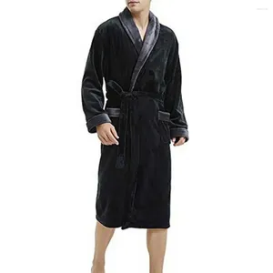 Men's Sleepwear Long Sleeve Loungewear Plush Coral Fleece Winter Nightgown With Tie Waist Pockets Great Water For
