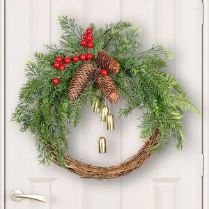 Decorative Flowers 1 PCS Christmas Pinecone Bell Rattan Wreath Door Hanging Rustic As Shown 40X30cm Day Decorations