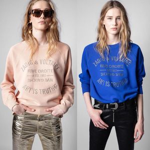 24SS Zadig Voltaire Designer Felpa da donna Pullover classico Maglione Ricamo lettere l'arte è verità Felpe ricamate in puro cotone