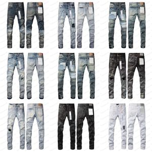 Designerskie dżinsy na męskie spodnie fioletowe trendy w trudnej sytuacji czarny motocyklista Slim Fit Motorcycle Mans Usuł jea