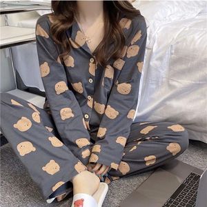 Kvinnors sömnkläder ins björn pyjamas söta och söta långärmade nattkläder 2 stycken Set Student Girl Cartoon Casual Home Wear Suit