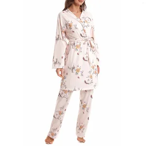 Women's Sleepwear Fall Loungewear Set Lace Patchwork Cami Tops Pants Robe 3 Pieces