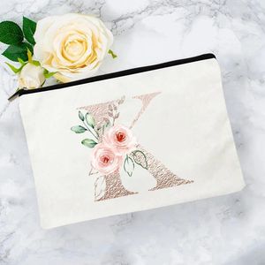 Bolsas de cosméticos Diseño de tendencia Color dorado Carta Flores Bolsa de maquillaje para mujer Regalo Bolso de boda Organizador de artículos de tocador de viaje Estuche para lápices