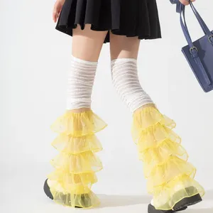 Meias femininas de renda multicamadas flare capa bota japonesa kawaii 90s harajuku y2k fofa