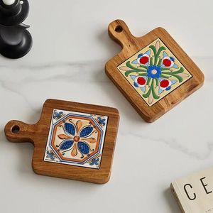 Bord Mattor Hem Creative Wood Tiles Pot Mat Anti-Scaling Plate Drink Coasters TROE TRIVET RAME FÖR TEA POTS Non-Slip Cup