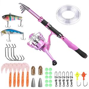 Rods Ladies Telescopic Fishing Rod i Reel Commat, wirujący biegunki wędkarskie różowe zaprojektowane dla damskich rybaków