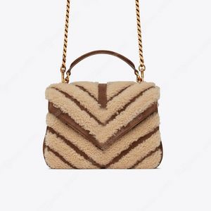 Borsa a catena in shearling scamosciato 10A Borsa a tracolla con tracolla da donna di lusso firmata Borsa a tracolla di qualità con specchio Borsa a tracolla con patta Borsa trapuntata bianca nera