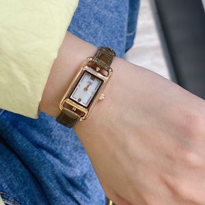 Orologi da polso di marca completi di moda da donna, quadrante rettangolare, cinturino in pelle, orologio di lusso al quarzo H09