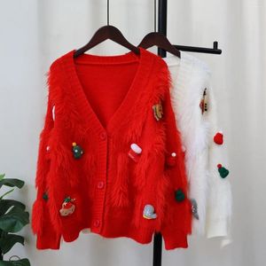 Malhas femininas Hsa 2023 Imitação de água Mink Veludo Mulheres Patchwork Solto Cardigans Natal Estilo Botão Up Outono Inverno Malha Suéteres