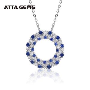 Hängen Lab skapade Sri Lanka Blue Sapphire Sterling Sier Halo Pendant Necklace for Women Christmas Present