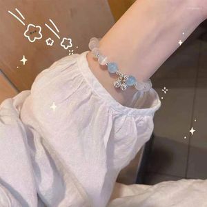 Bracelets de charme coreano Opal White Stone Elastic Charms Bell Silver Color Fashion Strand for Women Girls Luxury Jóias 2023