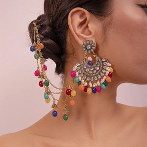 Dangle Chandelier Boho Ethnic Crystal Flower Pendant Earring Women Girls Elegant Wedding Colorful Beads Long Tassel Earrings Bijoux 231216